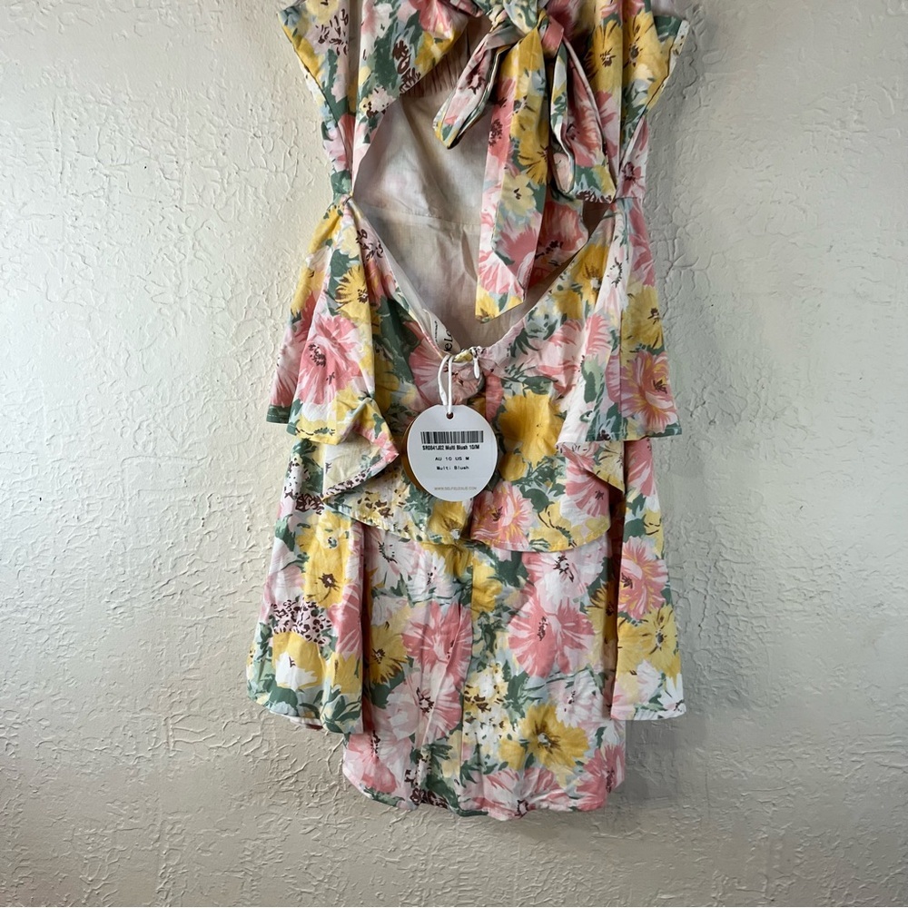 Selfie Leslie Provence Bloom Tiered Floral Mini Dress Multi Blush - Picture 10 of 13